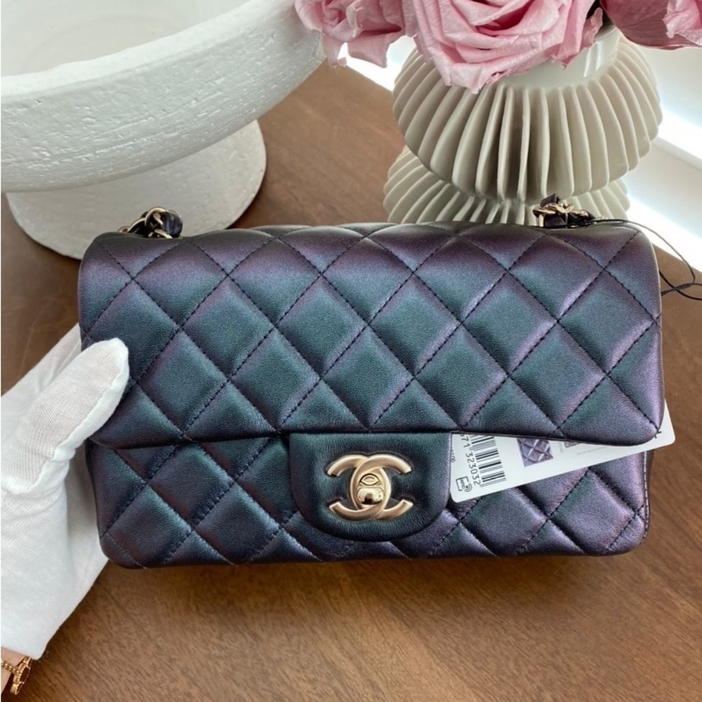 SOLD on FB BST - Chanel 22B Mini Iridescent Black Rectangular Mini Flap LGHW